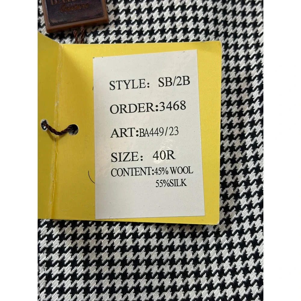 Baroni Couture Mens Silk Italian Wool Houndstooth Sport Coat Blazer 40R Black